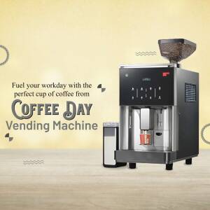 Coffee Day vending machine with coffee beans and text promoting a perfect cup of coffee