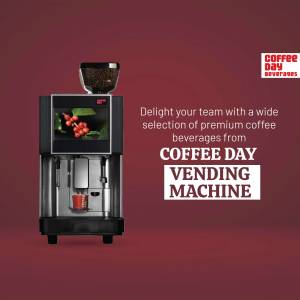 Coffee Day vending machine with coffee beans and a red background