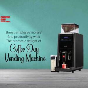 Coffee Day vending machine with text promoting employee morale and productivity.