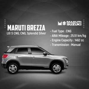 Silver Maruti Suzuki Brezza LXI S CNG car side view