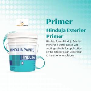 Hinduja Paints Exterior Primer bucket with product details