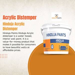 Hinduja Acrylic Distemper paint bucket with product description
