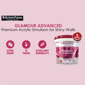 British Paints Glamour Advanced paint can with features highlighted