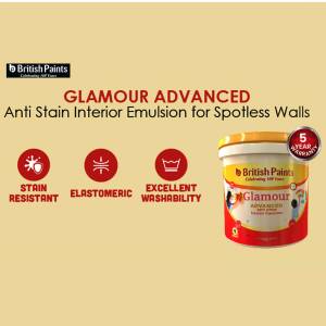 British Paints Glamour Advanced Anti Stain Interior Emulsion paint can