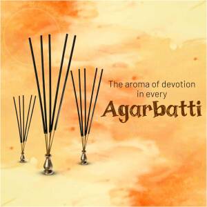 Close-up of Agarbatti sticks with text 'The aroma of devotion in every Agarbatti'