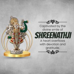 Image of Shreenathji with a golden aura and devotional text