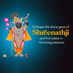 Image of Shreenathji, a form of Lord Krishna, adorned with flowers and jewelry.