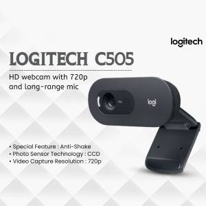 Logitech C505 HD Webcam with 720p resolution and long-range microphone