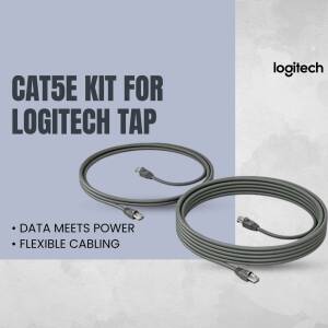 Logitech CAT5E Kit with two black cables coiled on a light blue background