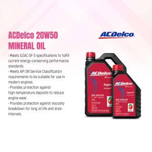 ACDelco 20W50 Mineral Oil bottle with product details