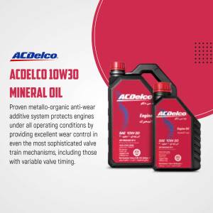 ACDelco 10W30 Mineral Oil bottles with product information