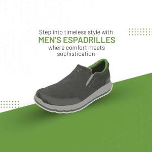 Gray men's espadrille shoe on a green and white background