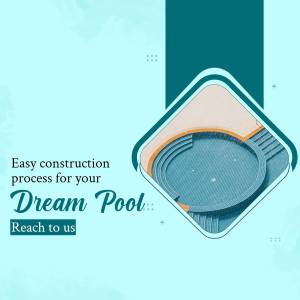 Isometric view of a pool with text promoting easy construction