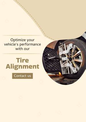 Close-up of a tire undergoing alignment with text promoting tire alignment services.