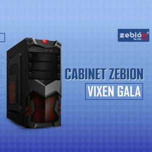 Black and red Zebion Vixen Gala computer cabinet with red lighting.