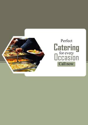 Catering service advertisement with a buffet spread