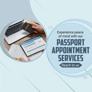 Image depicting a passport, smartphone, laptop, and visa application form, promoting passport appointment services.