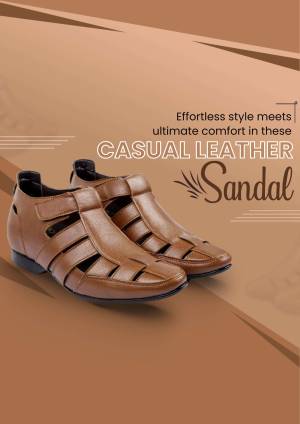 Brown leather sandals for men displayed on a brown background
