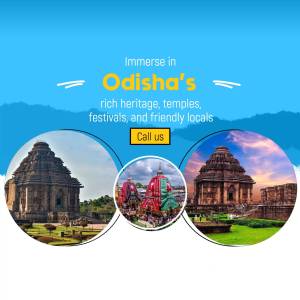 Odisha tourism poster featuring temples and cultural attractions