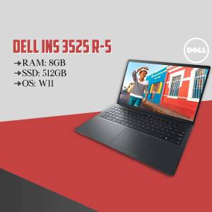 Dell Inspiron 3525 R-5 laptop with 8GB RAM, 512GB SSD, and Windows 11