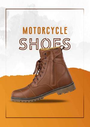 Brown leather motorcycle boots on an orange background