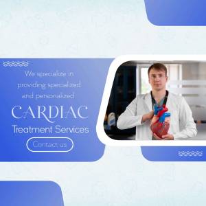 Doctor holding a heart model promoting cardiac treatment services