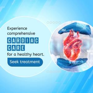 Image depicting a human heart held in caring hands with text promoting comprehensive cardiac care.