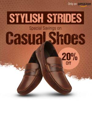 Brown leather casual shoes on sale with 20% off, advertised on Amazon