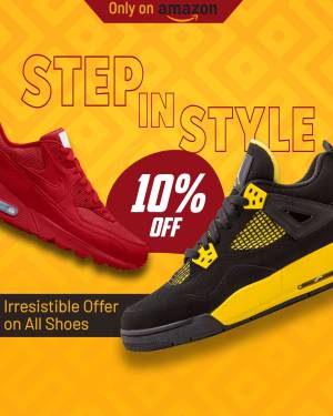 Red and yellow sneakers with a 10% off promotion on Amazon