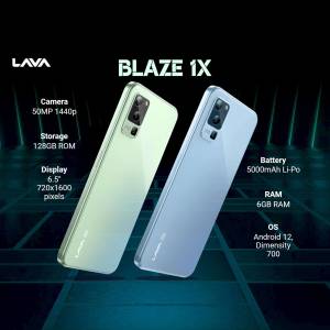 Lava Blaze 1X smartphone in two colors - blue and light green