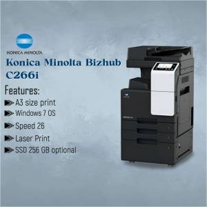 Konica Minolta Bizhub C266i printer with features listed