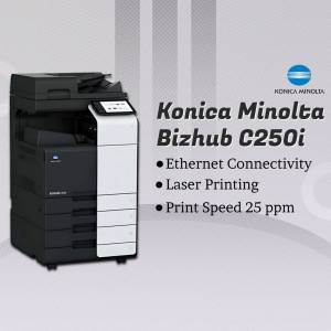 Konica Minolta Bizhub C250i printer with features listed