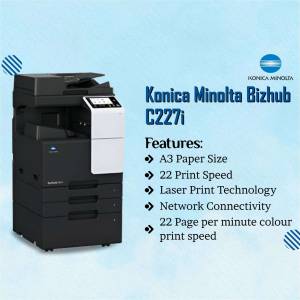 Konica Minolta Bizhub C227i color printer with features listed