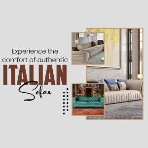 Collage of Italian sofas in modern living room settings