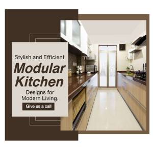 Modern modular kitchen design with beige and brown color scheme