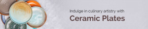 Assortment of ceramic plates with text 'Ceramic Plates'