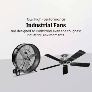Two industrial fans, one portable and one ceiling fan, showcasing their robust design.