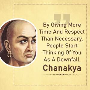 Portrait of Chanakya with a motivational quote about respect and perception.
