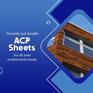 Image of ACP sheets used on a building facade with text promoting their versatility and durability.