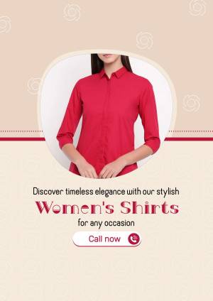 A woman wearing a red long-sleeve shirt, promoting women's shirts.