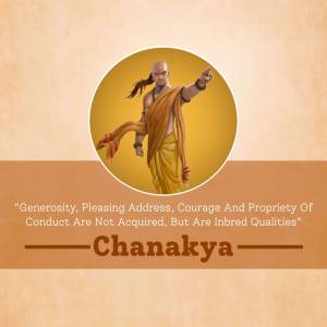 Illustration of Chanakya with a motivational quote.