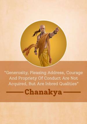 Illustration of Chanakya with a motivational quote.
