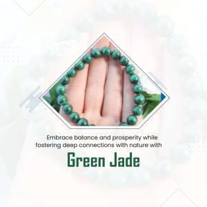 Hand holding a green jade bracelet with a leafy background