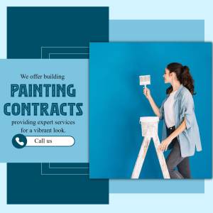 Woman painting a wall with a roller, advertising painting services.