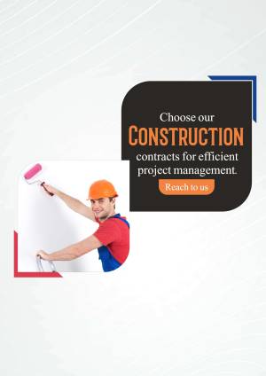 Construction worker painting a wall with text promoting construction contracts