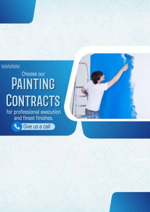 Man painting a wall with a paint roller, advertising painting contracts.