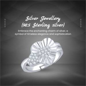 Close-up of a 92.5 sterling silver ring shaped like a flower with sparkling stones.