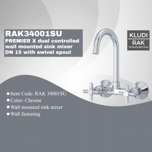 Chrome wall mounted sink mixer with swivel spout by KLUDI RAK