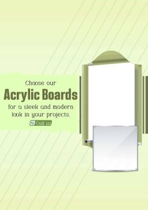 Advertisement for acrylic boards with a modern design.