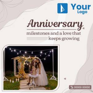 Anniversary post with couple celebrating under string lights